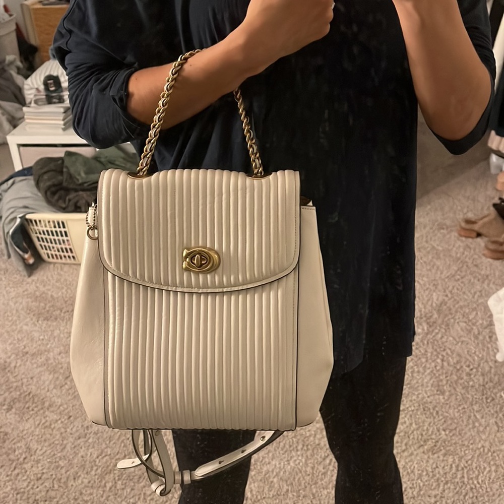 Coach White Backpack with Gold Accents